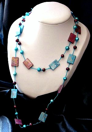 Sautoir turquoise et fushia
