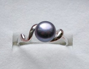 Bague anneau perle noire